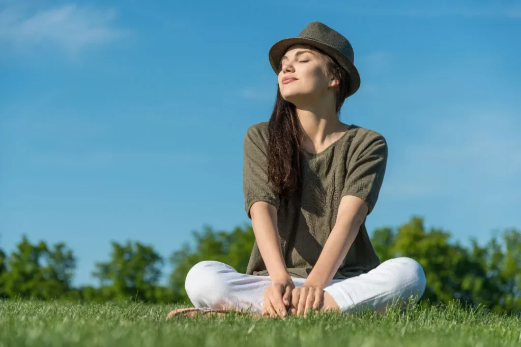 A girl trying to relax herself.