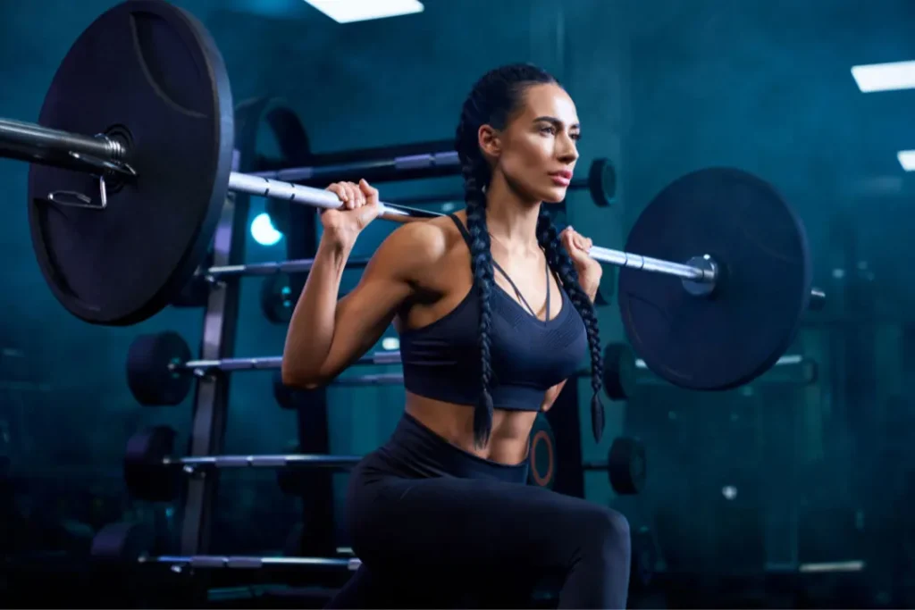 A lady lifting heavy weight.