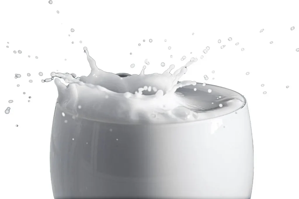 Milk in a glass.