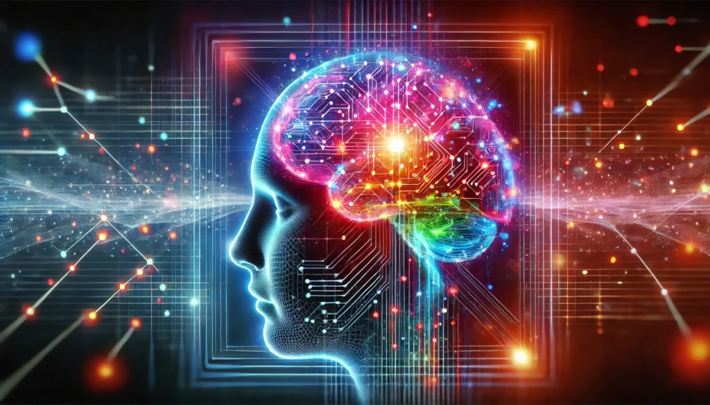 Futuristic Brain Training Representation: A digital, futuristic image of a brain with holographic neural pathways and a glowing interface, visually illustrating the science behind cognitive exercises and their impact on mental health.