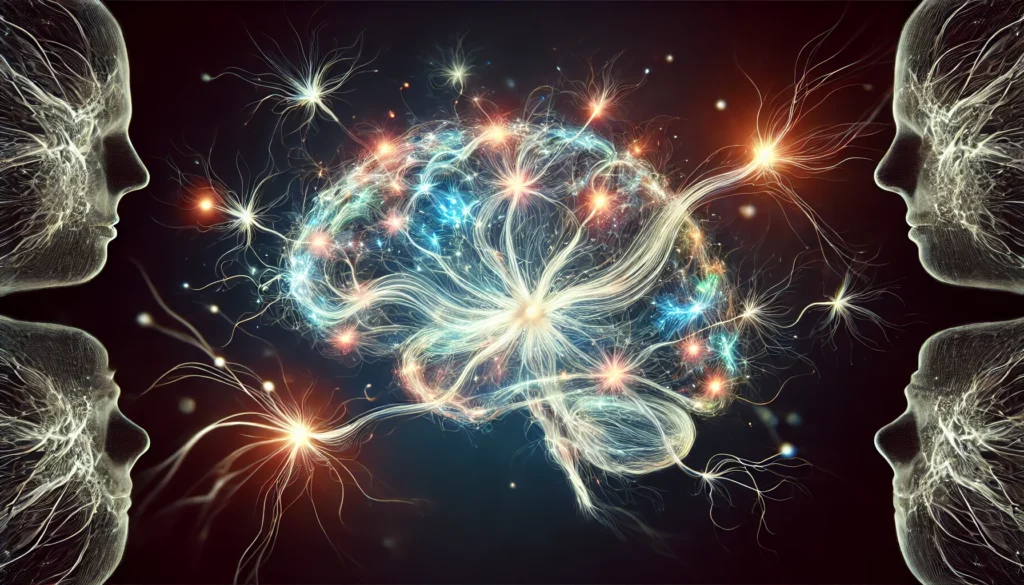 An artistic and dynamic image of neurons in the brain firing electrical impulses, visually demonstrating the effect of proper nutrition on brain activity. The glowing synapses and energy waves symbolize how foods that help you focus contribute to mental performance and cognitive efficiency.