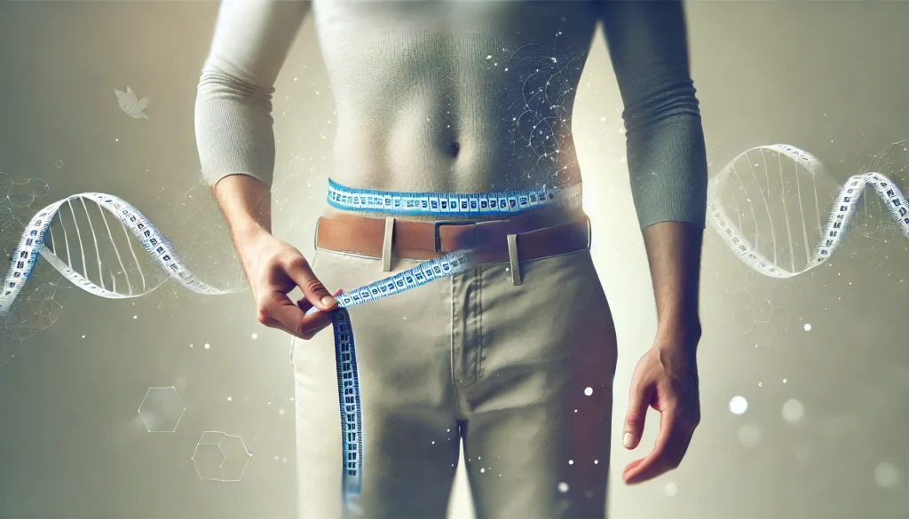 A conceptual image of a waist measuring tape wrapped around a toned midsection, symbolizing progress in weight loss with a minimalist, soft-lit background