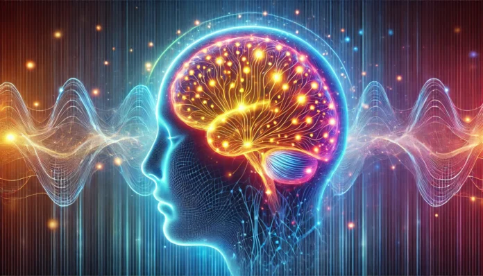 A vibrant digital illustration of a glowing human brain with neural connections, symbolizing enhanced cognitive function from exercise. The background features energy waves representing mental clarity and focus.