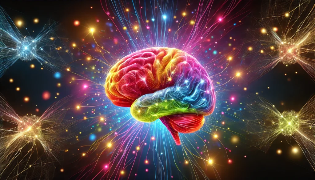 A glowing brain with neural connections, representing cognitive enhancement and mental resilience.