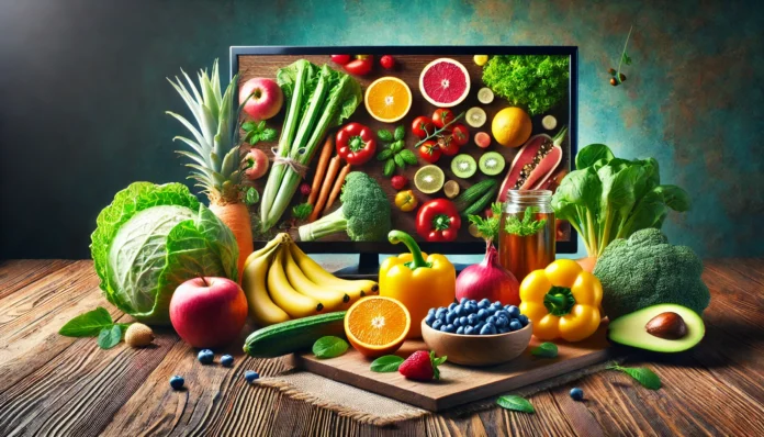 Vibrant assortment of fresh fruits and vegetables attractively arranged on a rustic wooden table, symbolizing nutritional excellence for lifelong health and vitality.