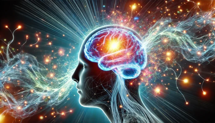 A futuristic artistic visualization of neuroplasticity, depicting a human brain reshaping itself with glowing, fluid-like structures forming new neural connections, symbolizing adaptability and learning.
