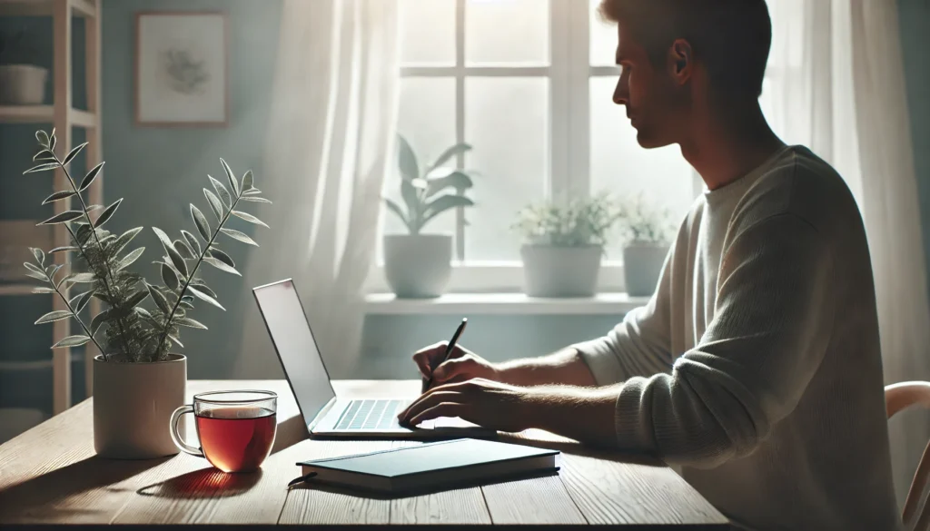 A minimalist workspace showcasing concentration and deep focus in a productive environment.