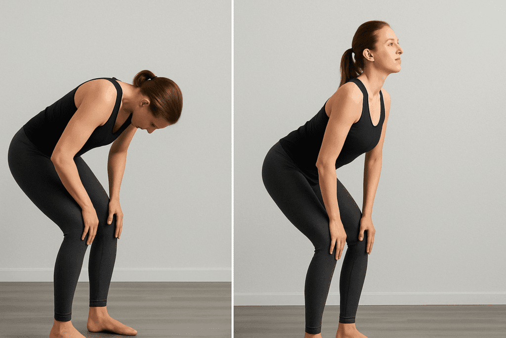 Demonstration of the standing Cat-Cow stretch with spine flexion and extension as part of 13 Standing Stretches for Lower Back Pain Relief