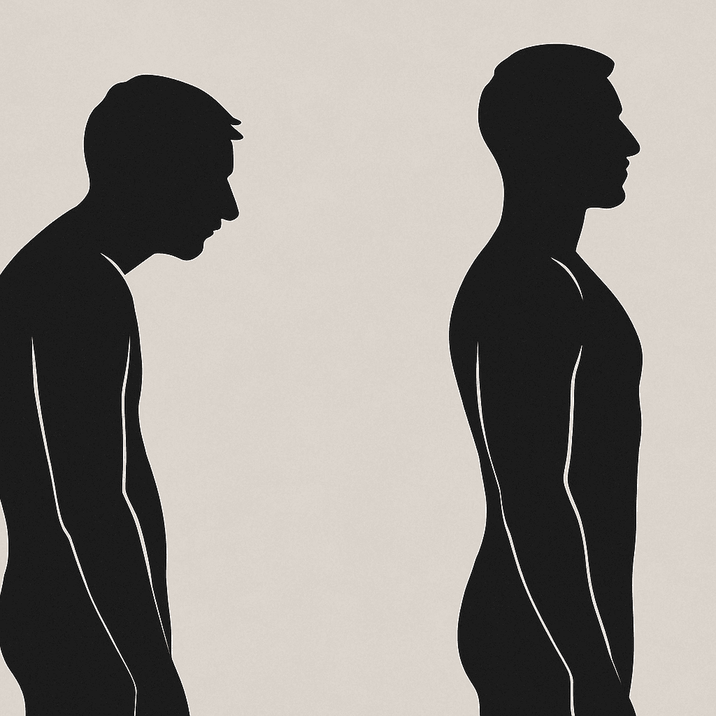 Side-by-side comparison of poor and ideal upper body posture, highlighting alignment differences relevant to effective arm and shoulder exercises