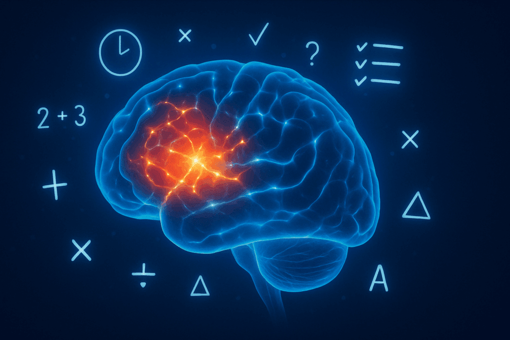 Neural activity in the prefrontal cortex visualizing what part of the brain controls memory and working thoughts.