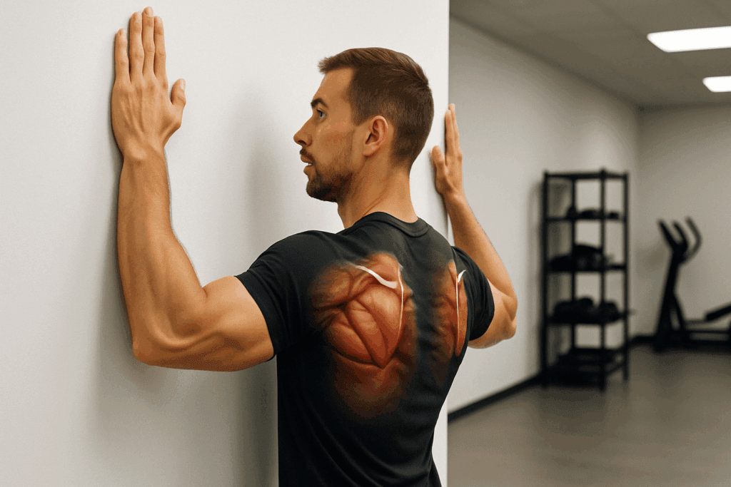 Fitness professional performing wall slide to demonstrate scapular control, one of the best exercises for shoulder impingement syndrome