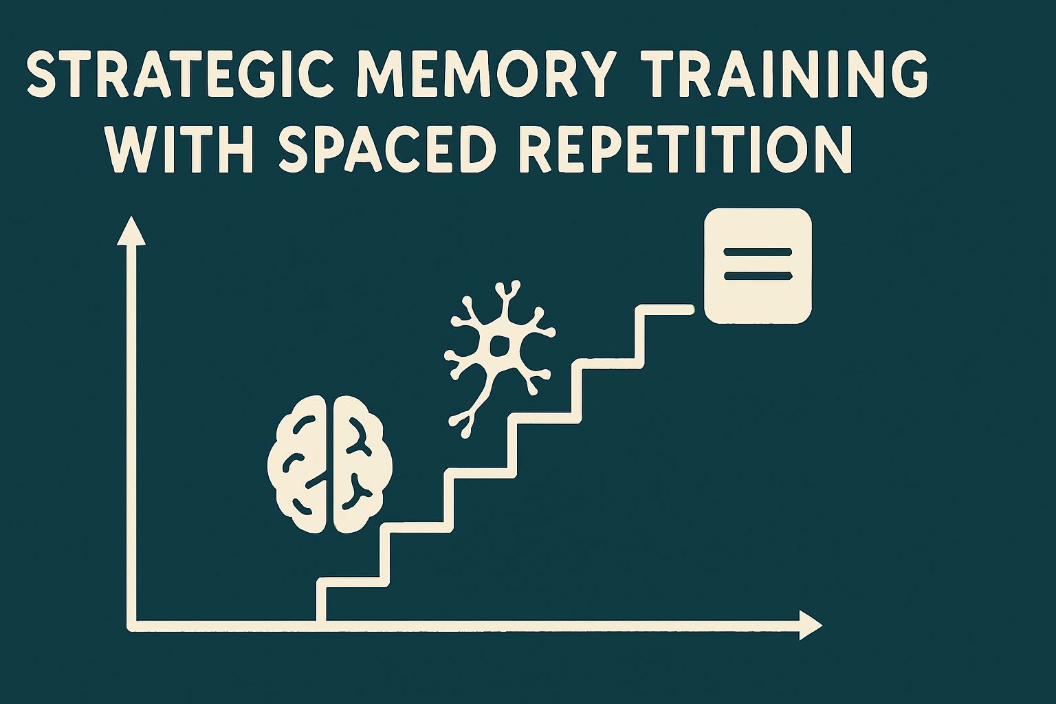 Diagram showing spaced repetition intervals over time with brain, neuron, and flashcard icons to illustrate brain exercises visually