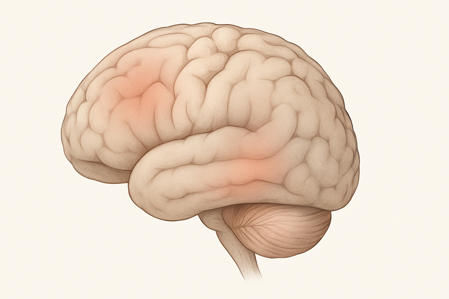 Medical illustration of a human brain highlighting early mild cognitive changes in the hippocampus and frontal lobe, representing mild cognitive impairment in stage v.