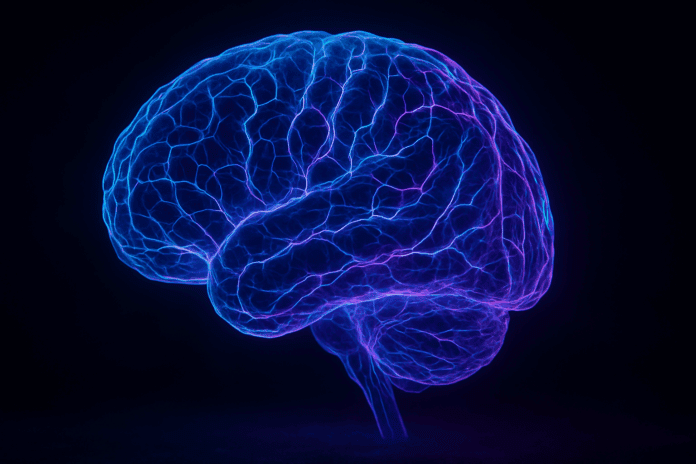 Conceptual illustration of a human brain with glowing blue and purple neural pathways, symbolizing the complexity and mystery of rare brain disorders.