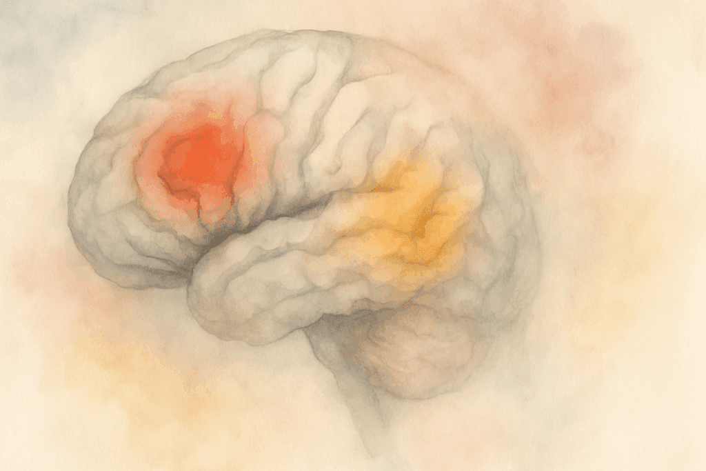 Artistic depiction of a brain highlighting memory and prefrontal regions fading into soft colors, symbolizing cognitive decline tied to the question do people with dementia know they have it.