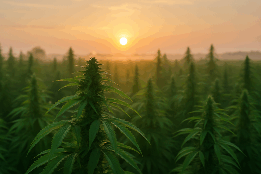 Lush hemp field at sunrise symbolizing natural remedies for stress relief, reflecting the concept of what can I take for anxiety.
