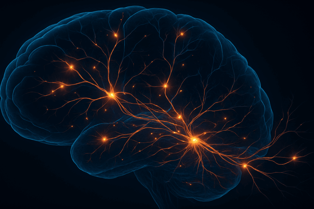 High-detail visualization of neural pathways between frontal and temporal lobes, illustrating information flow for Understanding the Cerebrum