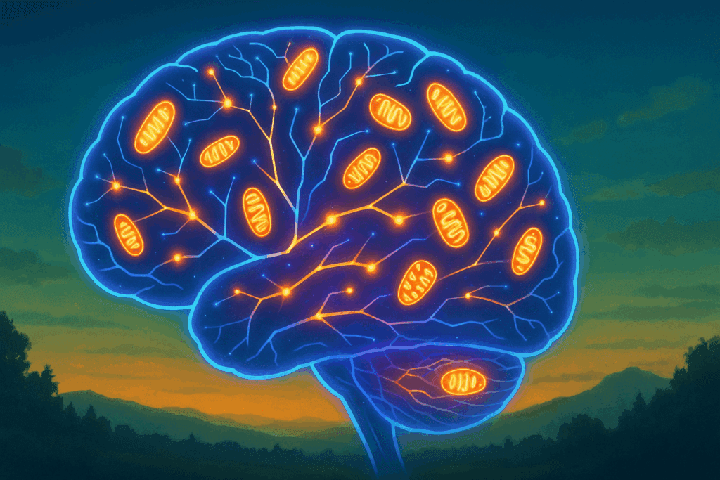 Futuristic human brain with glowing neural pathways and mitochondria symbolizing cognitive benefits explored in Rhodiola Rosea reviews