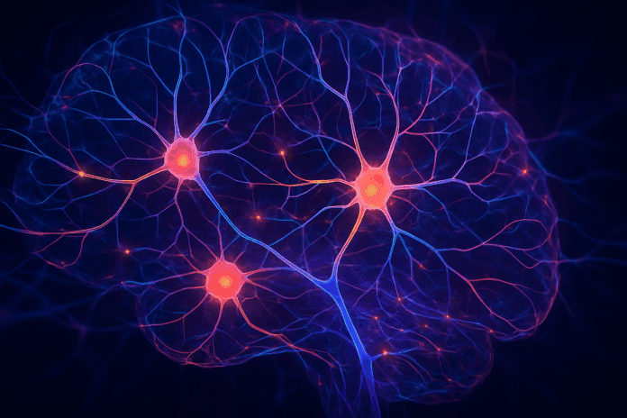 Colorful neural network visualization illustrating active synaptic function through glowing brain synapses and connected neurons.