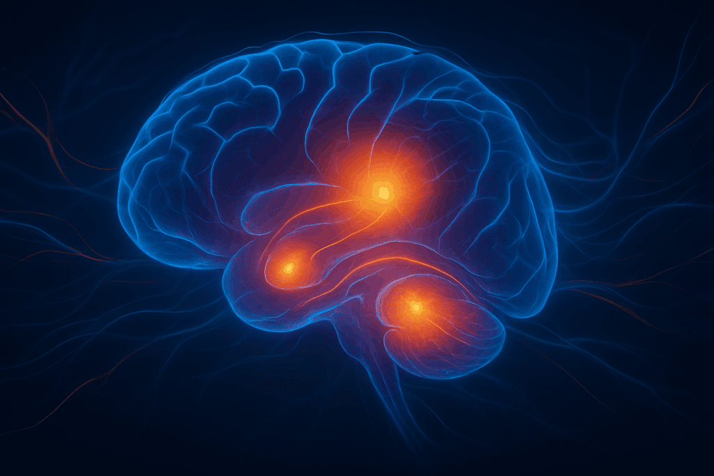 Glowing human brain showing the amygdala, hippocampus, and prefrontal cortex with neural pathways illustrating trauma-focused cognitive behavioral therapy healing.