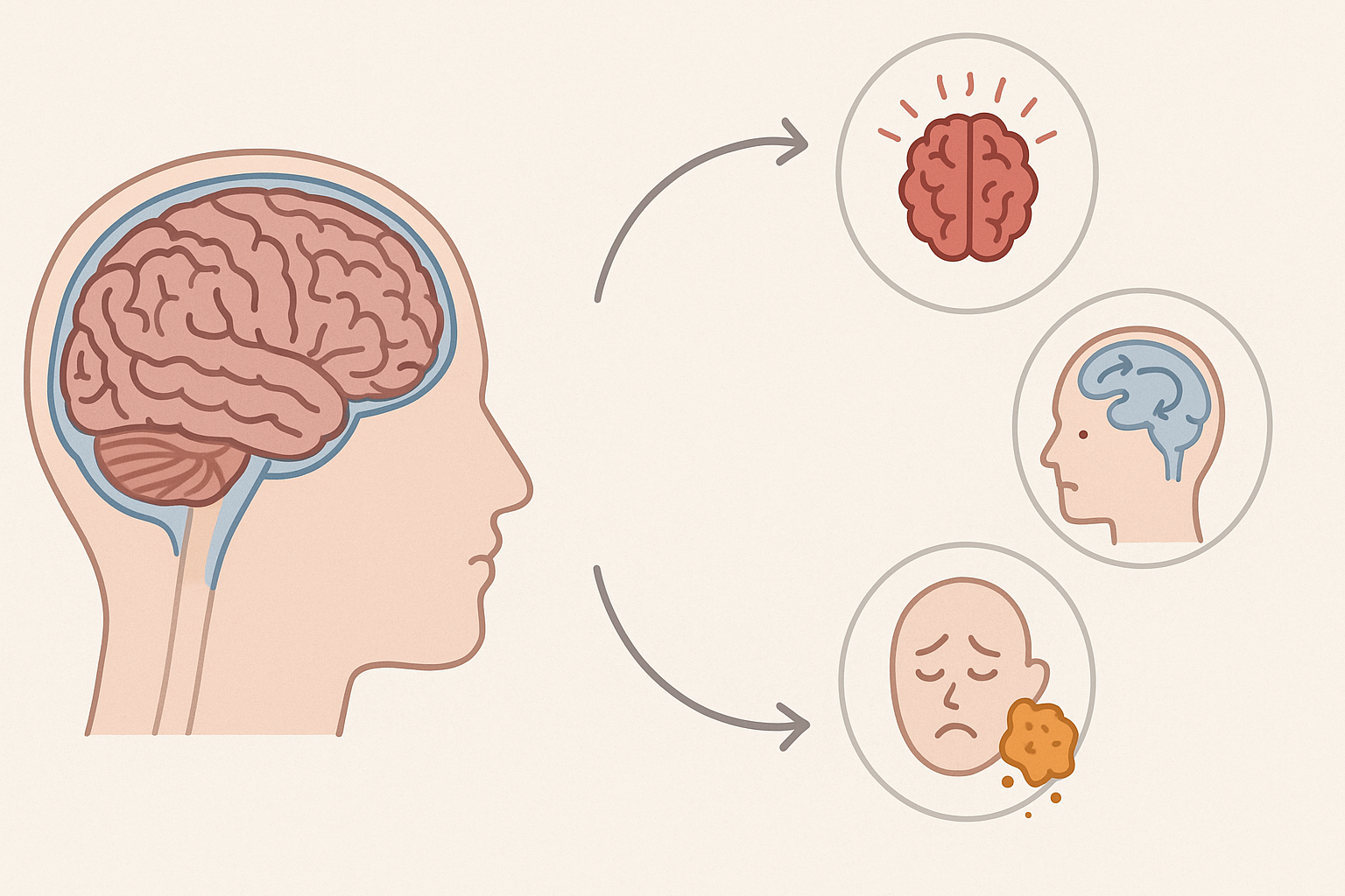 Diagram showing the 3 layers of the brain and their connection to neuroinflammation, cerebrospinal fluid flow, and mental health disorders