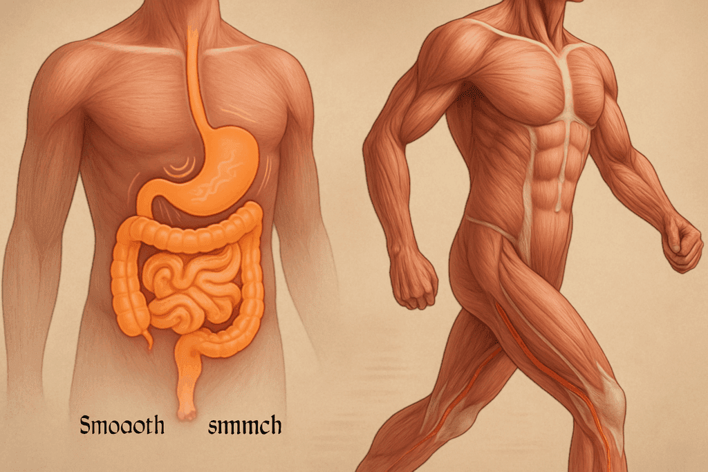 Anatomical illustration of human torso showing how the circulatory system works with the digestive system through skeletal and smooth muscles