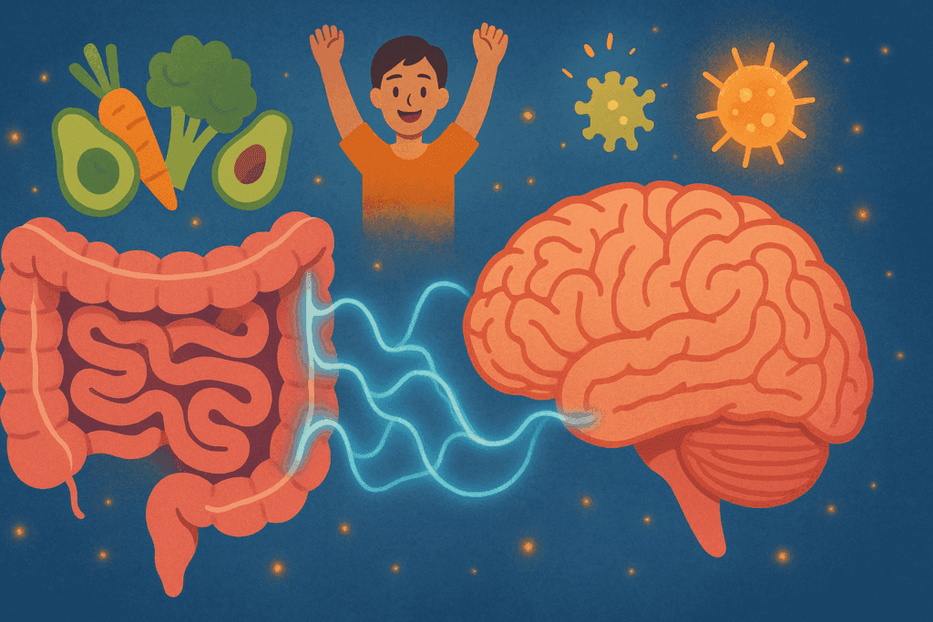 Illustration of gut-brain axis showing colon and brain connected by neural pathways, emphasizing the importance of recognizing colon problem symptoms early.