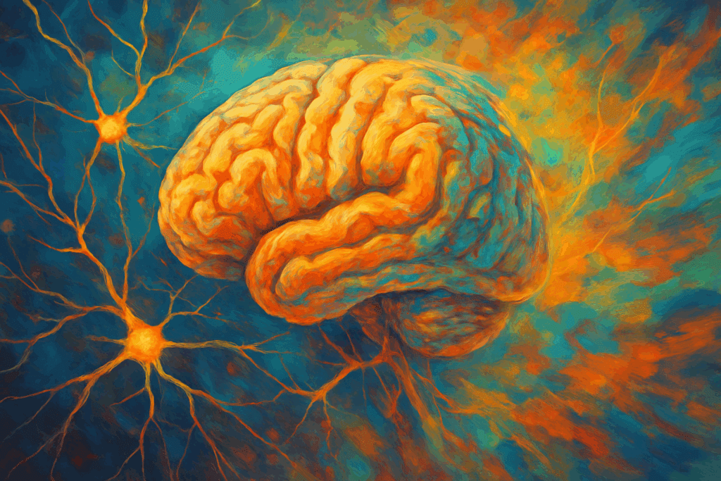 Artistic rendering of a human brain forming new neural connections in a colorful environment, symbolizing how to rewire your brain through growth and adaptation.