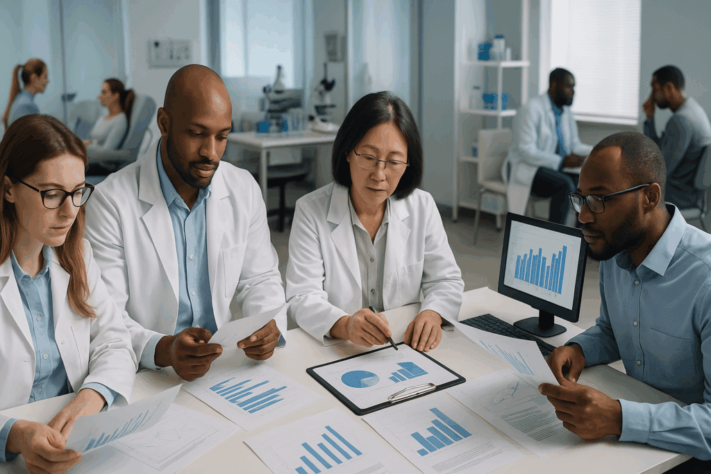 Psychologists analyzing CBT data in a lab, showing the scientific origins of cognitive behavioral therapy