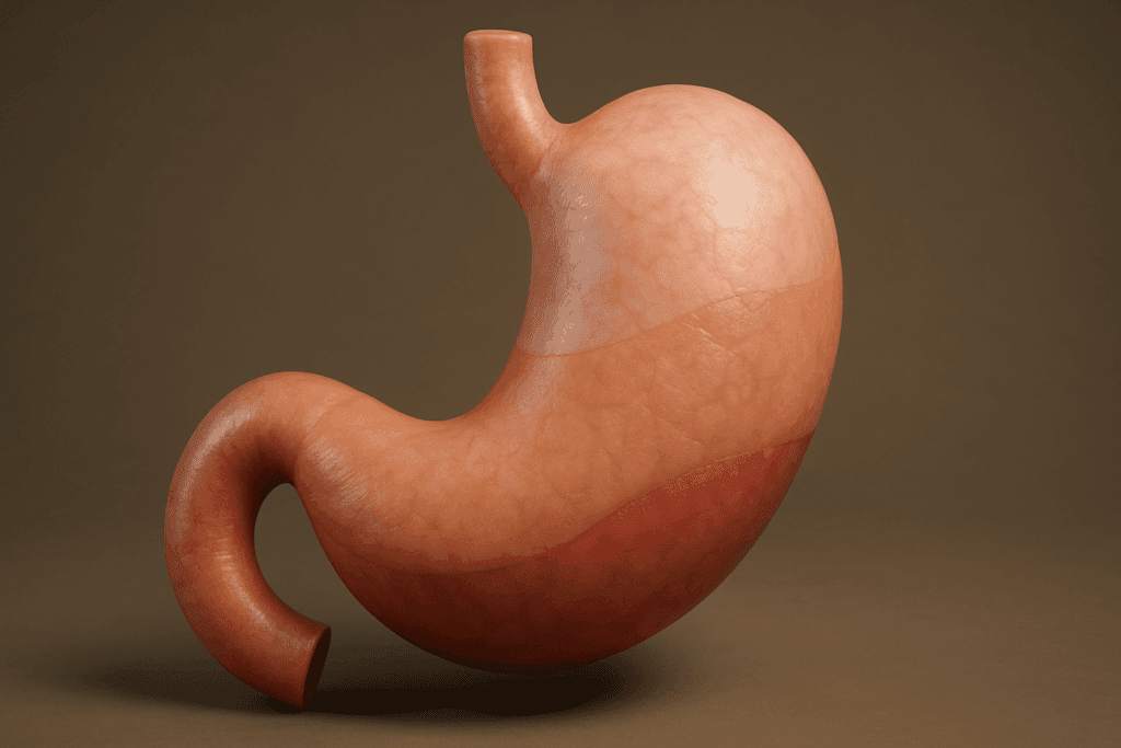 Realistic 3D rendering of the human stomach showing cardia, fundus, body, antrum, and pylorus for Understanding Your Stomach