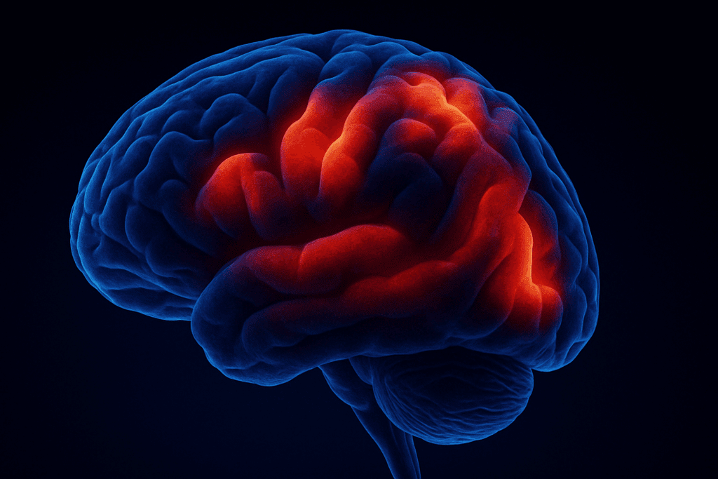 fMRI scan showing brain activity in the cerebral cortex, highlighting regions like the occipital lobe for vision, the motor cortex for movement, and the parietal lobe for sensory processing during various tasks