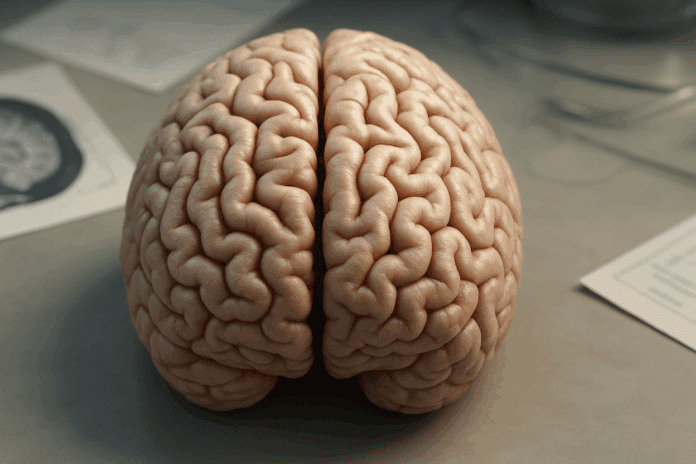 op view of a human brain with detailed gyri and sulci, illustrating what are the folds of the brain called.