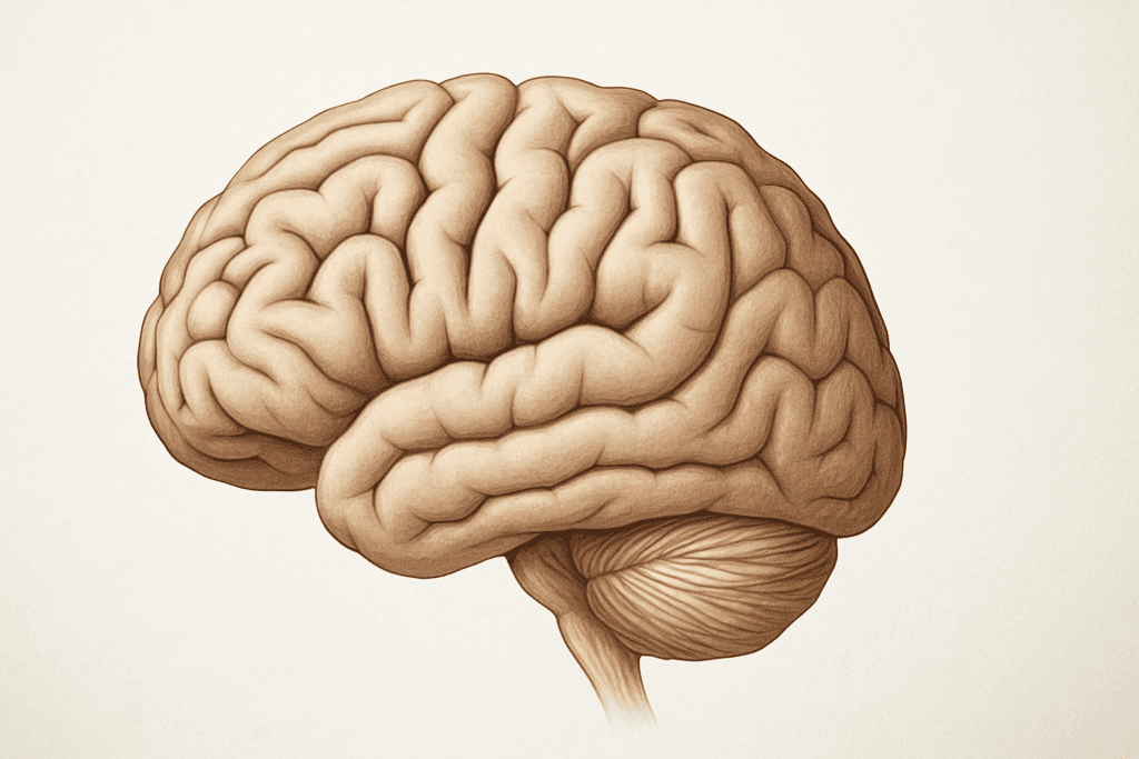 Side view of a human brain showing detailed gyri and sulci, highlighting what are the folds of the brain called