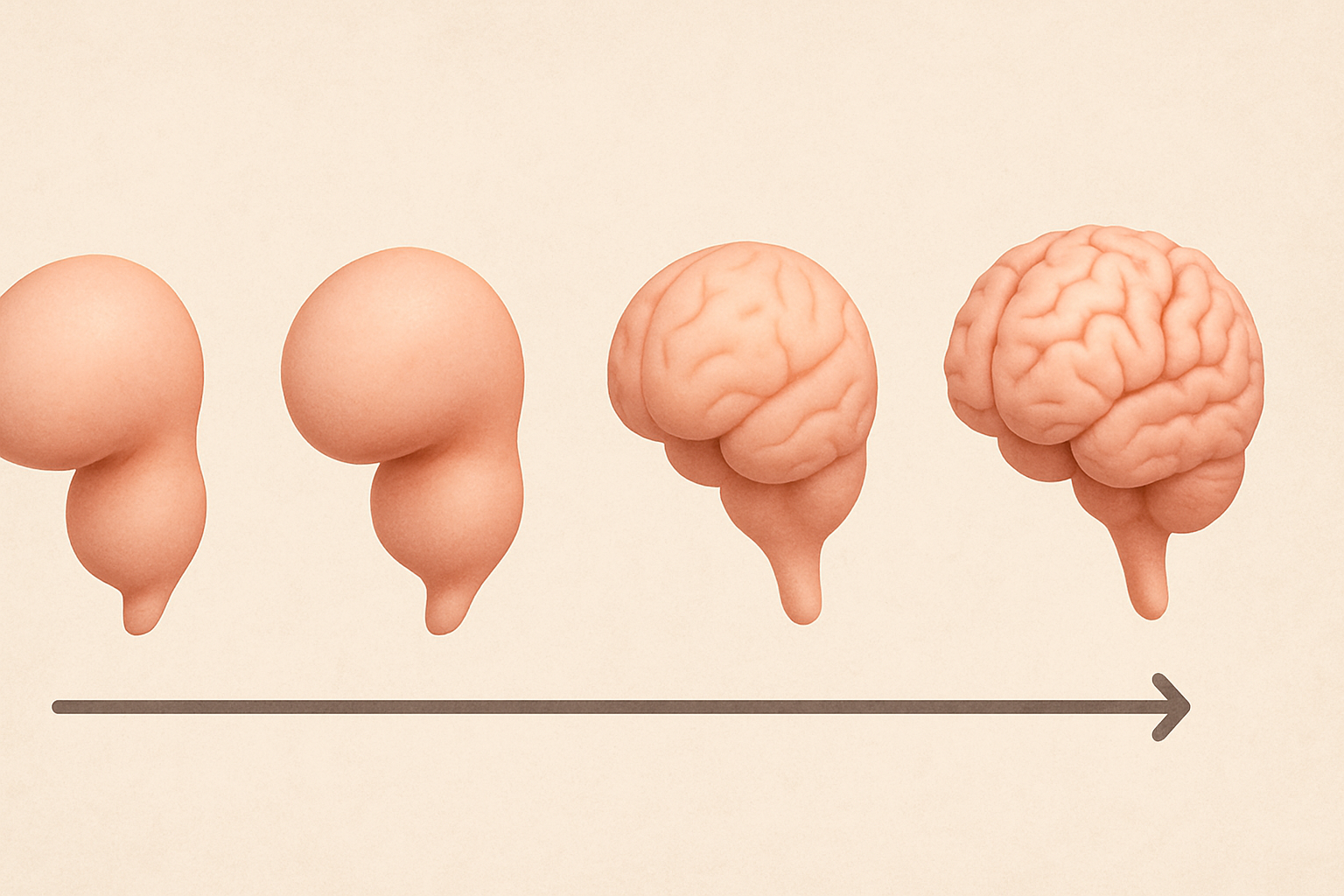 Timeline showing fetal brain development from smooth surface to fully folded cortex, illustrating what are the folds of the brain called