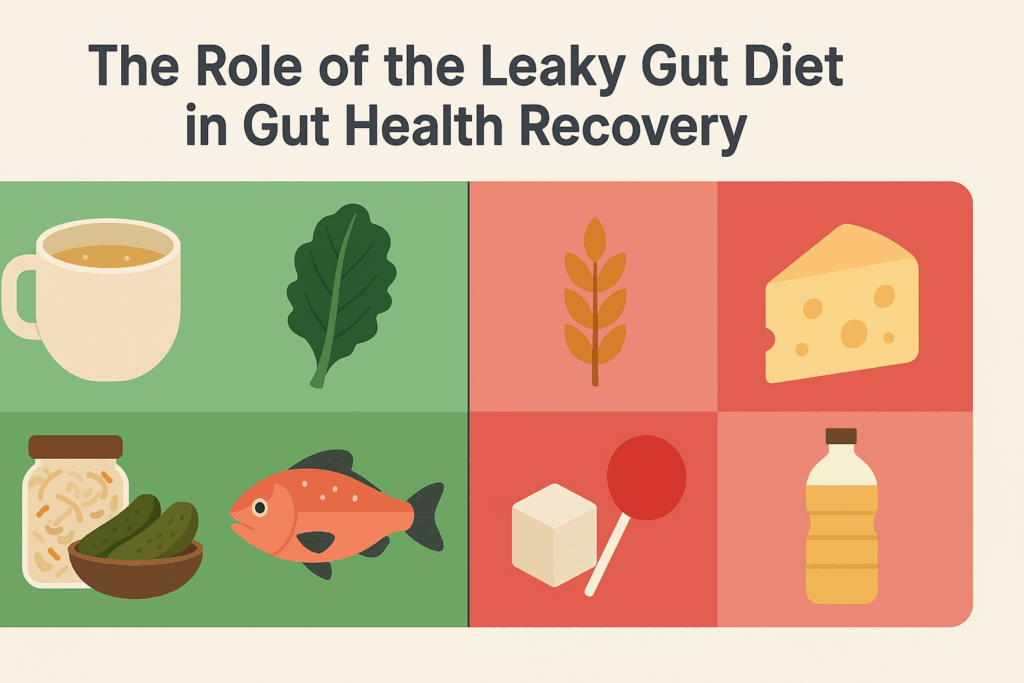 Infographic showing foods to eat and avoid for gut repair, supporting answers to what is leaky gut