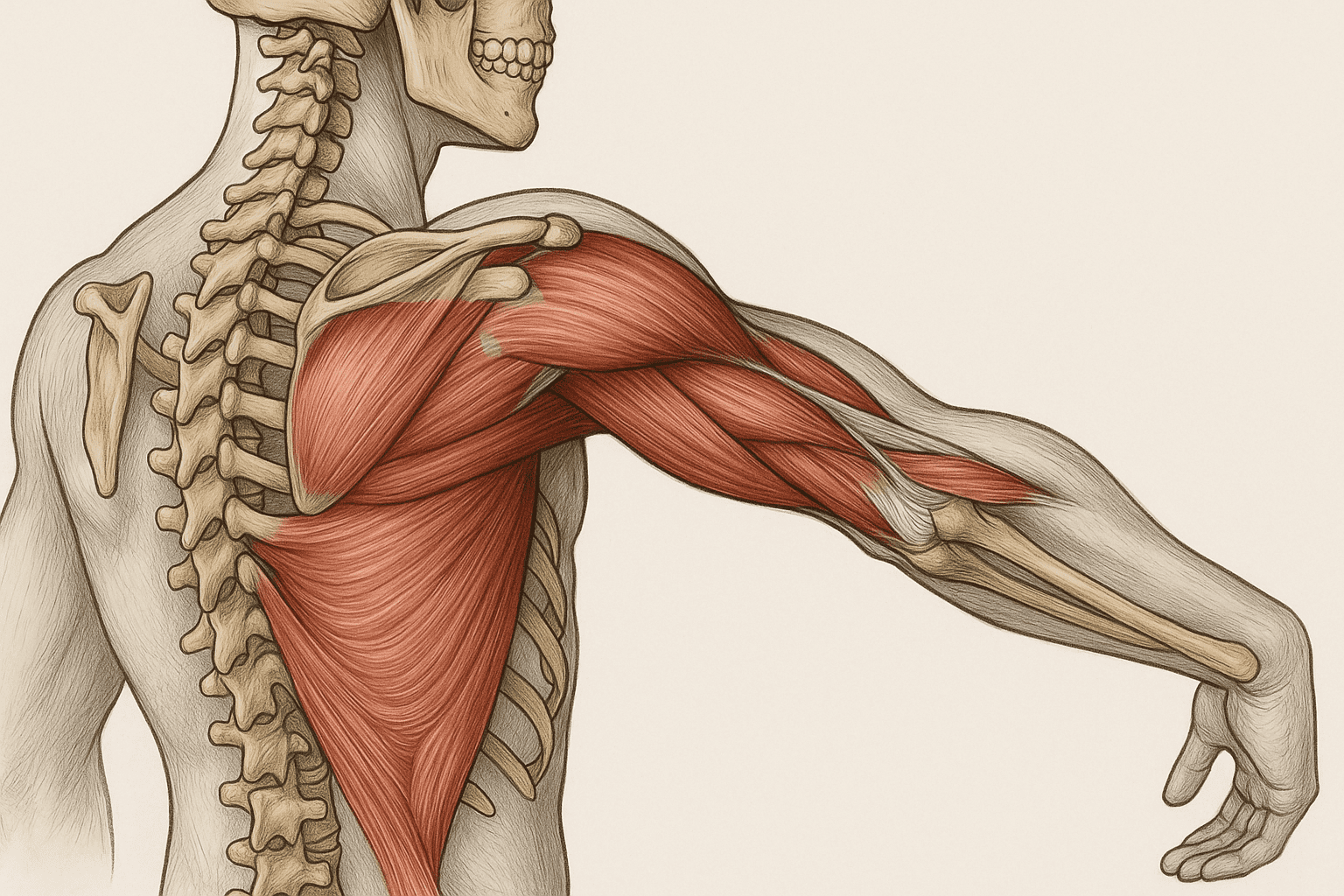Anatomical illustration of shoulder muscles including subscapularis and rotator cuff during internal rotation, supporting exercises to improve reach behind back.